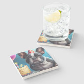 フランス誕生日バッシュ：かわいいフランスのブルドッグ ストーンコースター (横)