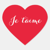 フランス語の愛の言葉 赤いハートのステッカー「Je taime I Love You」 ハートシール (正面)