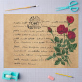 フランス語の手書きと赤いバラシリーズ デザイン7 薄葉紙 (クラフト)