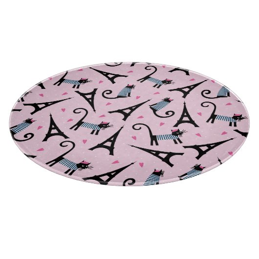 フランス語はエッフェル塔パターンを持つ服を着せられた猫のスタイルを作ります カッティングボード (角)