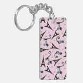 フランス語はエッフェル塔パターンを持つ服を着せられた猫のスタイルを作ります キーホルダー (正面左)