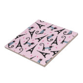 フランス語はエッフェル塔パターンを持つ服を着せられた猫のスタイルを作ります タイル (側面)