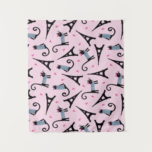 フランス語はエッフェル塔パターンを持つ服を着せられた猫のスタイルを作ります タペストリー (正面)