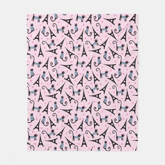 フランス語はエッフェル塔パターンを持つ服を着せられた猫のスタイルを作ります フリースブランケット (正面)