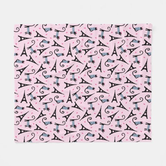 フランス語はエッフェル塔パターンを持つ服を着せられた猫のスタイルを作ります フリースブランケット (正面(横))