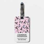 フランス語はエッフェル塔パターンを持つ服を着せられた猫のスタイルを作ります ラゲッジタグ (裏面縦)