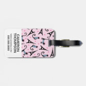 フランス語はエッフェル塔パターンを持つ服を着せられた猫のスタイルを作ります ラゲッジタグ (裏面横)