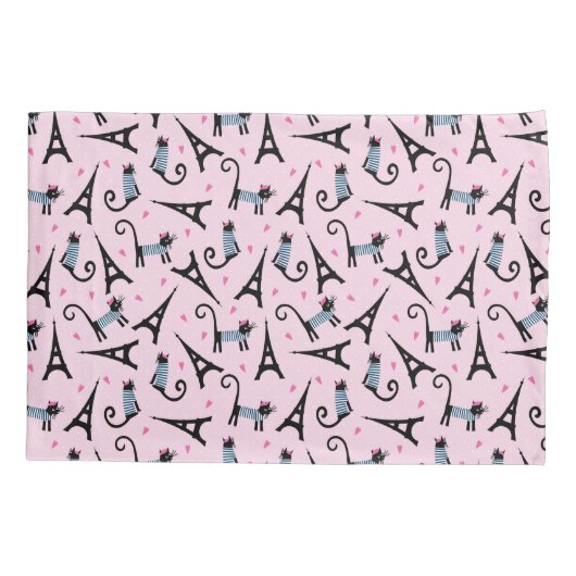 フランス語はエッフェル塔パターンを持つ服を着せられた猫のスタイルを作ります 枕カバー (裏面-左)