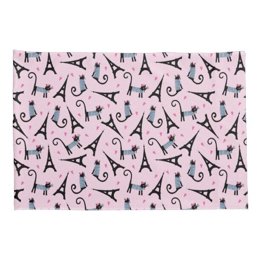 フランス語はエッフェル塔パターンを持つ服を着せられた猫のスタイルを作ります 枕カバー (裏面-右)