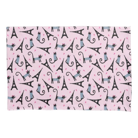 フランス語はエッフェル塔パターンを持つ服を着せられた猫のスタイルを作ります 枕カバー (正面左)