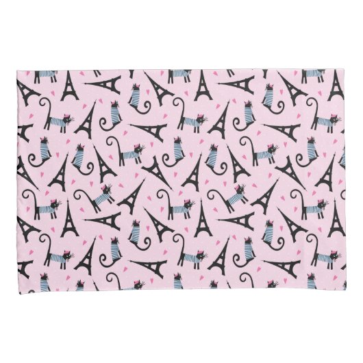 フランス語はエッフェル塔パターンを持つ服を着せられた猫のスタイルを作ります 枕カバー (正面右)