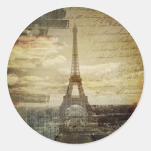 フランス語はヴィンテージのパリモダンなエッフェル塔の台本を書きます ラウンドシール