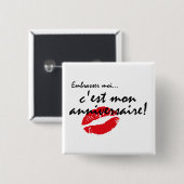 フランス語は誕生日私に接吻します 缶バッジ (正面&裏面)