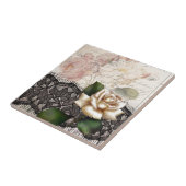 フランス語は黒いレースのビクトリアンな白いバラの台本を書きます タイル (側面)