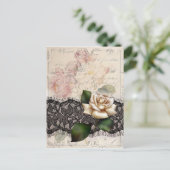 フランス語は黒いレースのビクトリアンな白いバラの台本を書きます ポストカード (スタンド正面)