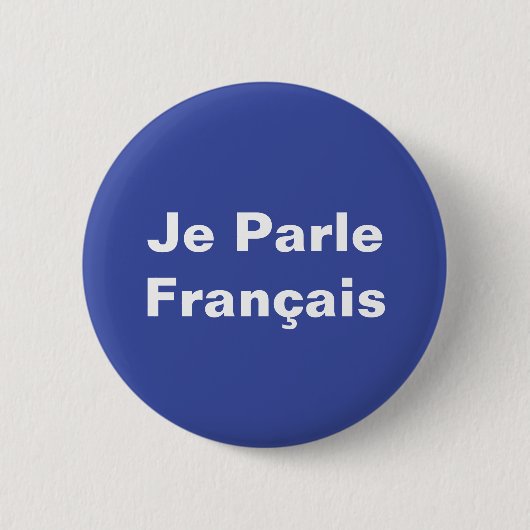 フランス語を話します 白地に青 缶バッジ (正面)
