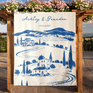 フランス青の牧歌的なフォトブース背景, 結婚式 タペストリー