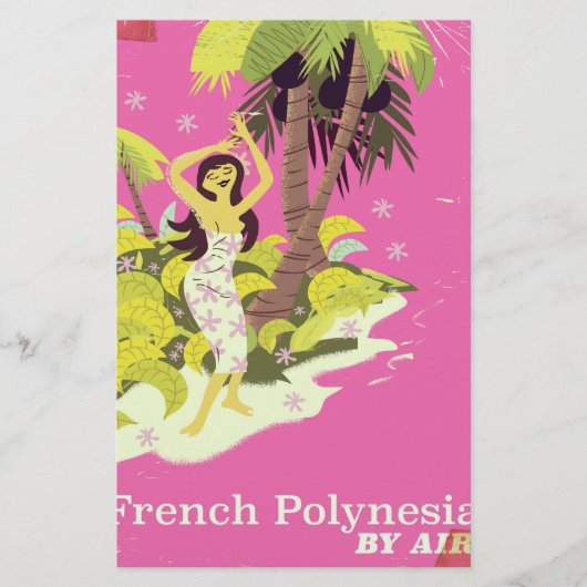 フランス領ポリネシア ビンテージ旅行ポスター 便箋 (正面)