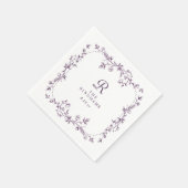 フランス風の花とナスの紫のモノグラムの結婚式 スタンダードカクテルナプキン (角)