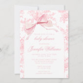フランス風ピンクのトイレの花の弓ボホベイビーガールシャワー 招待状 (正面)