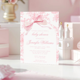 フランス風ピンクのトイレの花の弓ボホベイビーガールシャワー 招待状