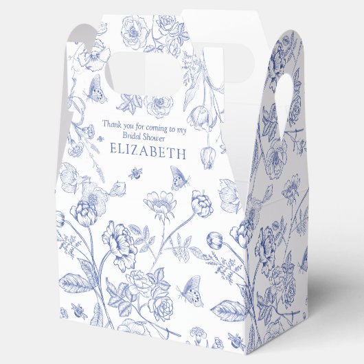 フランス風ブルー＆ホワイトビクトリアンスタイルのブライダルシャワー フェイバーボックス (オープン)