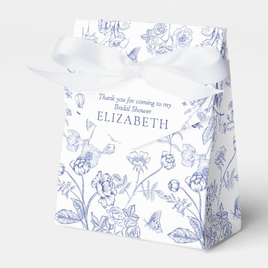 フランス風ブルー&ホワイトビクトリアンスタイルのブライダルシャワー フェイバーボックス (正面サイド)