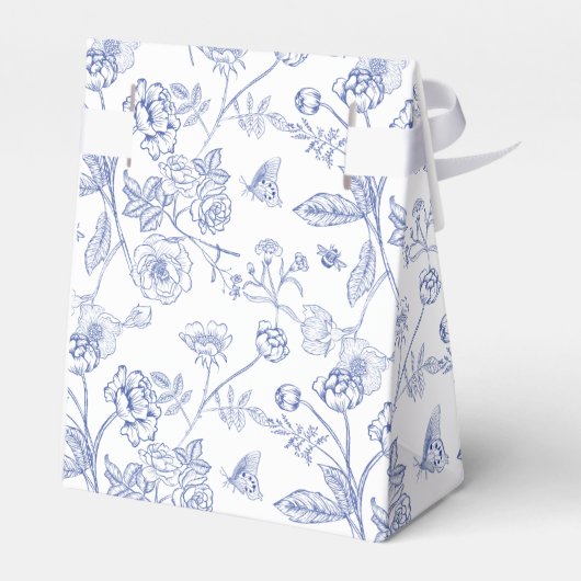 フランス風ブルー＆ホワイトビクトリアンスタイルのブライダルシャワー フェイバーボックス (裏面サイド)