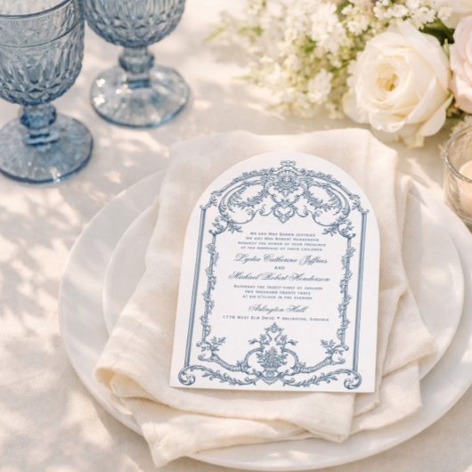 フランス風青花オルナートバロック式結婚式招待状 招待状