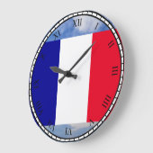 フランス黒ローマ数字丸時計国旗 ラージ壁時計 (傾斜)