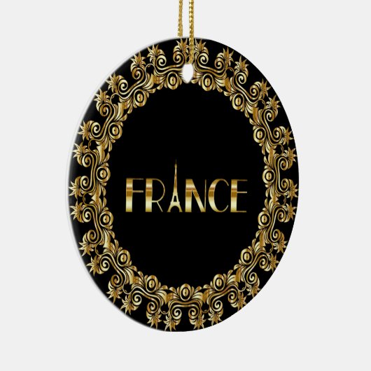 フランス、エッフェルタワー、金ゴールドデザイン セラミックオーナメント (右)