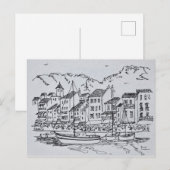 フランス、カシスの港の帆船 ポストカード (正面/裏面)
