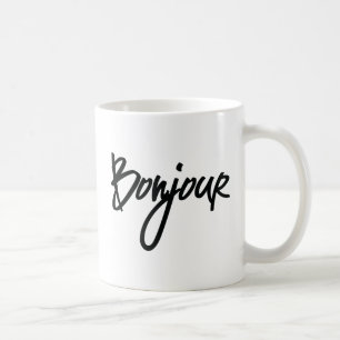 フランス・コーヒー愛好家向けのボンジュール脚本(黒) コーヒーマグカップ