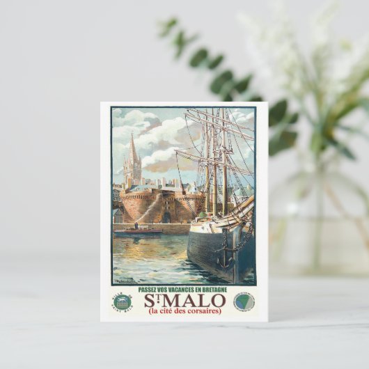 フランス,サンマロ市の港,ヴィンテージ旅行 ポストカード (スタンド正面)