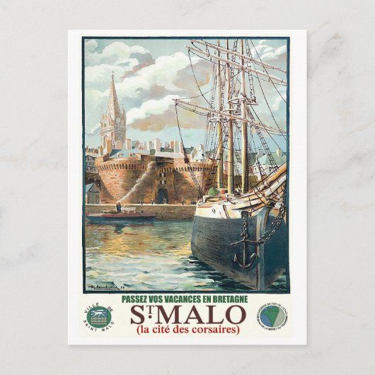 フランス,サンマロ市の港,ヴィンテージ旅行 ポストカード (正面)
