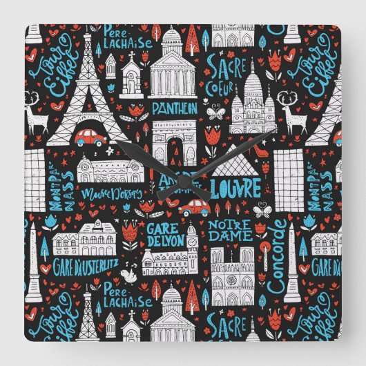 フランス |シンボルパターン スクエア壁時計 (正面)