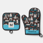 フランス |シンボルパターン 鍋つかみ&鍋敷きセット (正面)