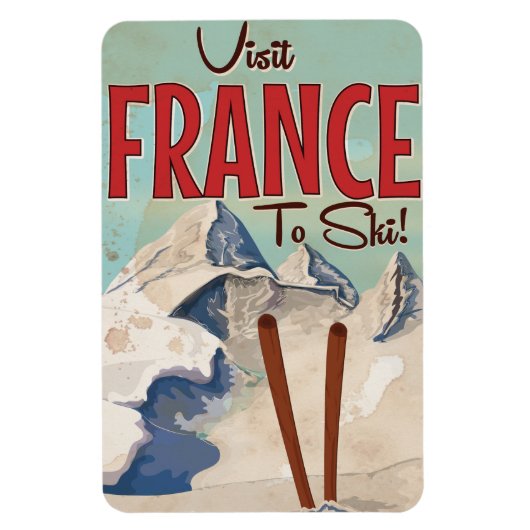 フランス スキー ビンテージ 旅行ポスター マグネット (縦)