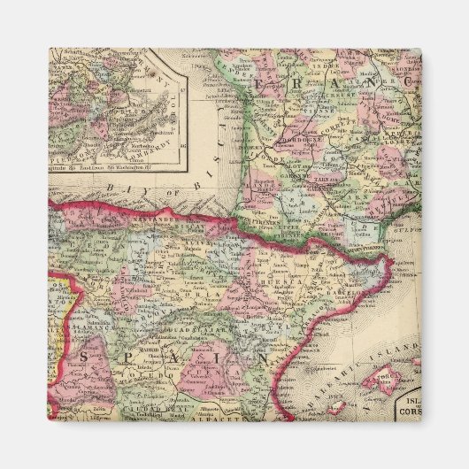 フランス、スペイン、ポルトガルの地図by Mitchell マグネット (正面)