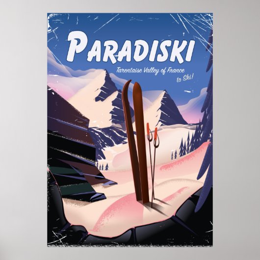 フランス タランテーズ渓谷 Paradiski スキーポスター ポスター (正面)