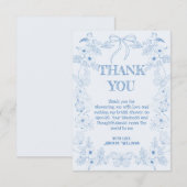 フランス トワ ド ジュイ ブルー フローラ ブライダル シャワー サンキューカード (正面/裏面)