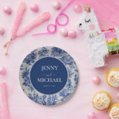 フランス トワ・ド・ジュイ ブルー ホワイト エレガント ウェディング ペーパープレート (パーティー)