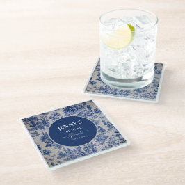 フランス トワ・ド・ジュイ ブルー＆ホワイト ブライダルシャワー ガラスコースター