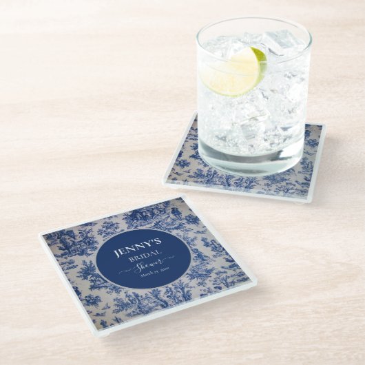 フランス トワ・ド・ジュイ ブルー＆ホワイト ブライダルシャワー ガラスコースター (アングル)