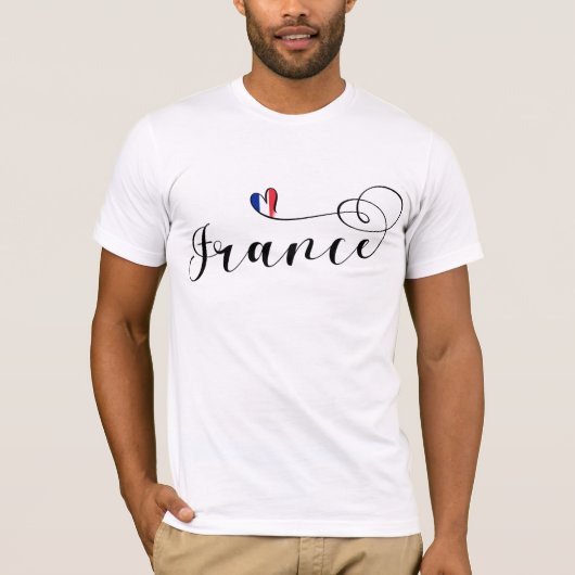 フランス、ハートのフランス国旗 Tシャツ (正面)