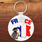 フランス – パグとバゲット – Keychain キーホルダー (正面)