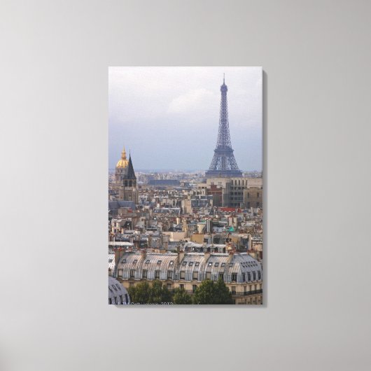 フランス、パリ、エッフェルタワーの街並み キャンバスプリント (正面)