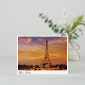 フランス、パリ、エッフェルタワー 箔シーズンポストカード (立ち正面)