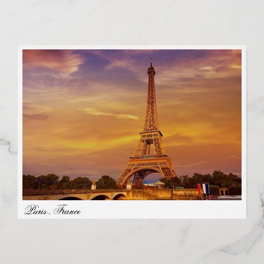 フランス、パリ、エッフェルタワー 箔シーズンポストカード (正面)
