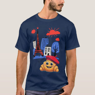 フランス パリ キッズ クロワッサン ベレー帽 フランス語の挨拶 Tシャツ